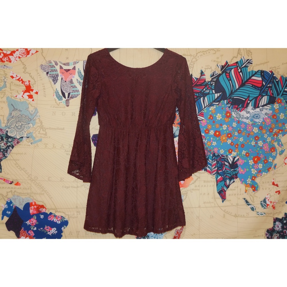 Maroon Lacey Dress with Flared sleeves
